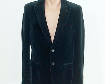 MEN&#39;S  velvet  black   jacket.   vintage button down  cotton blazer.   marked size USA 36 EUR 46