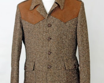 Vintage brown tweed safari jacket, 70s, chest 40 in