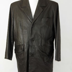 Men's black leather coat long jacket , marked size XL