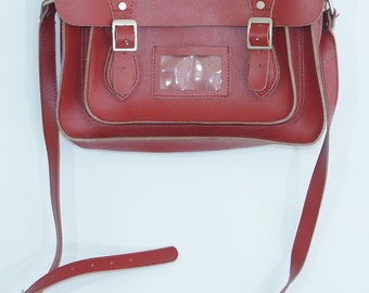 Vintage red thick leather Briefcase  Attache Leather Messenger  Bag with Shoulder belt