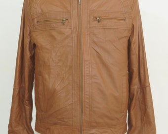 Vintage light brown genuine Leather warm bomber