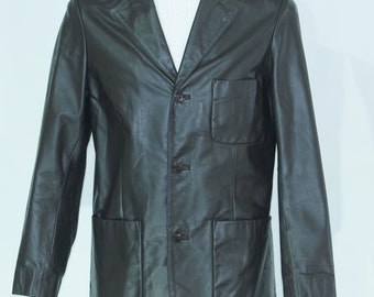 Blazer nero in vera pelle da uomo. Giacca classica a 3 bottoni