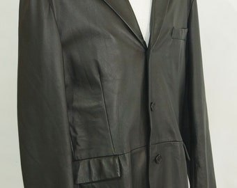 Vintage Black Leather Blazer: Men's soft Genuine Jacket, Size 44
