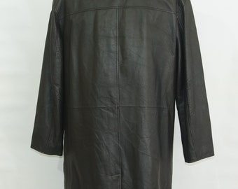 Men's Long Black leather coat soft leather Vintage long Jacket, Trench , marked Size XXL Men's Long Black leather coat soft leather Vintage long Jacket, Trench , marked Size XXL
