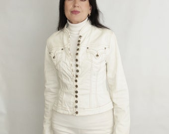 Chaqueta de algodón blanca para mujer, estilo gabardina vintage con botones, talla 38 EUR