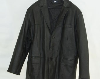 Men's Black Real Leather Blazer Jacket size XXL