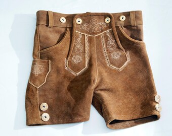 Vintage  Kids Lederhosen  Bavarian Suede Shorts with Traditional Embroidery  German Oktoberfest Costume