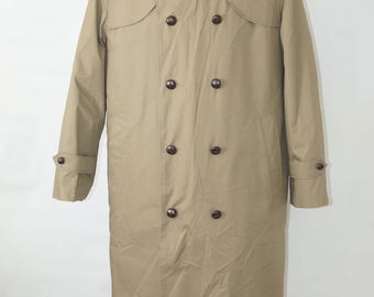 Gabardina larga vintage de mezcla de algodón color caqui con chaleco desmontable, talla 50