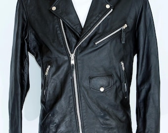 Men's black heavy Leather motorcycle Insulated jacket, vintage Brando, Perfecto  size M