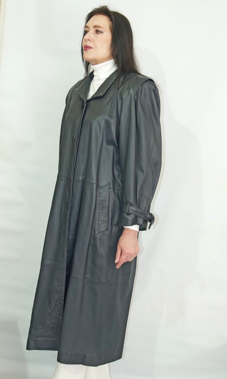Grey Leather Coat - LARGE main image 1