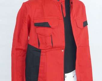 Red Cotton Workwear Chore Jacket:  Reinforced Utility Coat - size 34