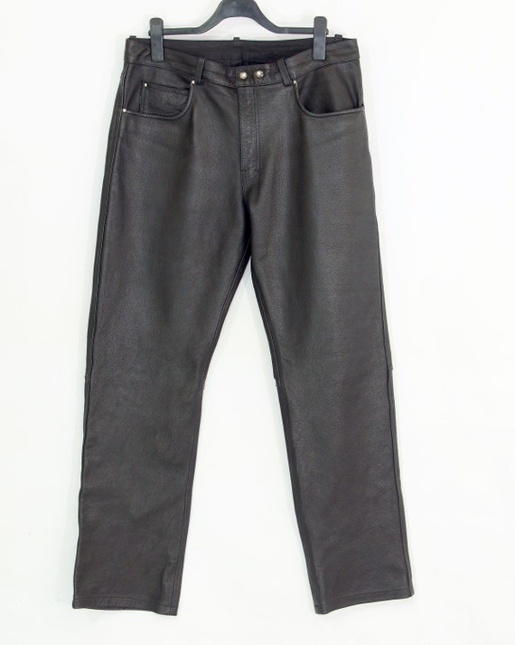Real leather pants Biker Rocker black thick leath… - image 1
