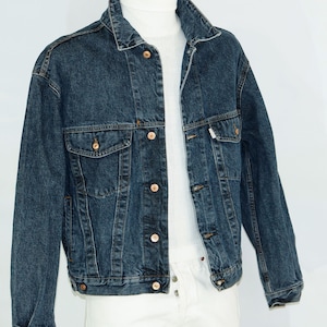 Veste en jean bleu foncé trucker denim vintage oversize Taille marquée M