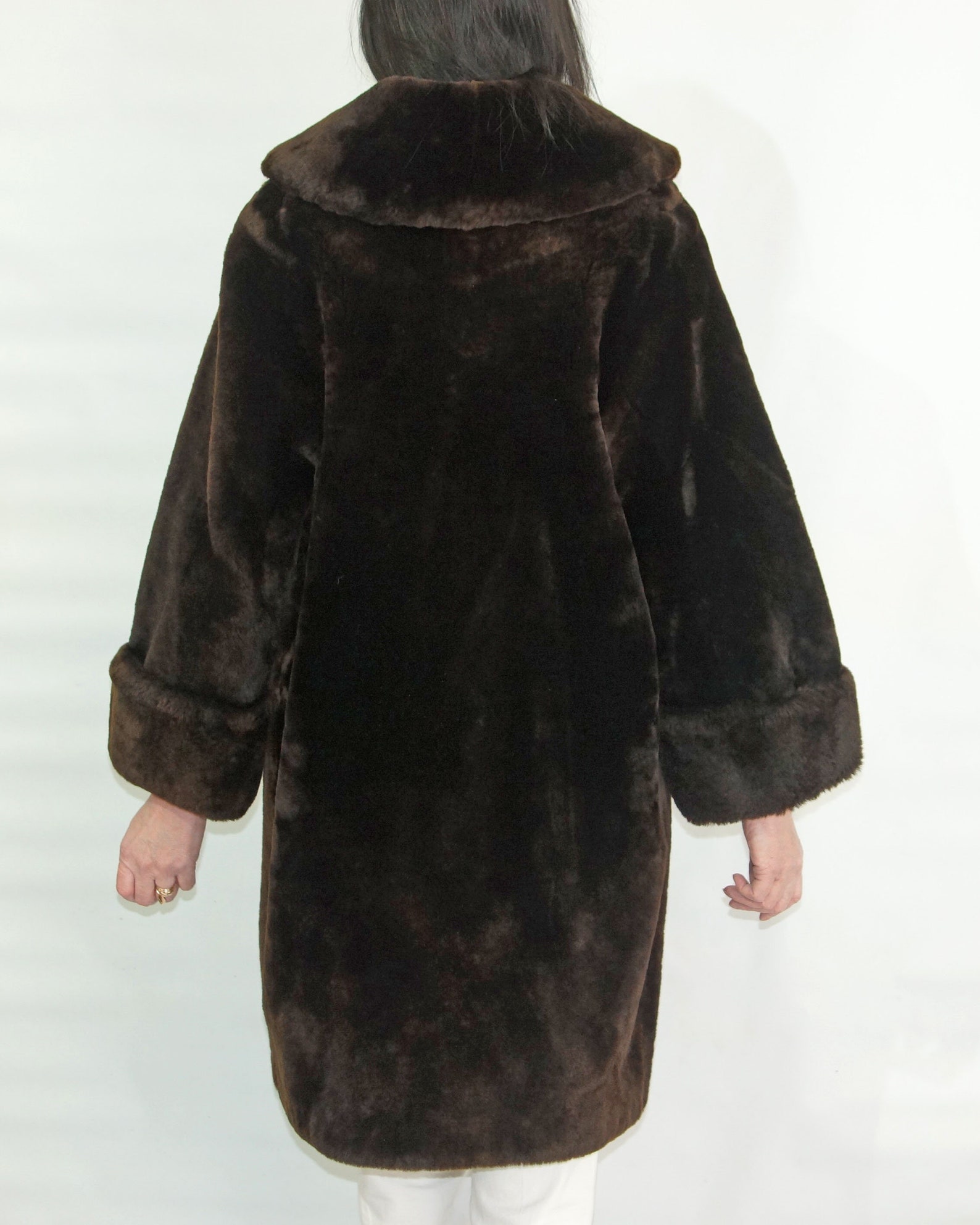 STRAIGHT MERINO MOUTON FUR P-COAT #BROWN [A25AC03MM] main image 0