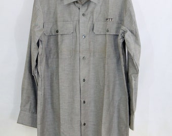 men's cotton  shirt gray button vintage military style shirt neck size 40