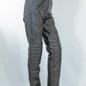 Vintage motorcycle pants  women's biker racer pants black cow leather pants with knee protection