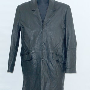 Vintage men&#39;s long black Leather Coat marked size L