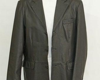 MEN'S nappa Leather blazer  black 3 buttons down jacket vintage  marked size XL