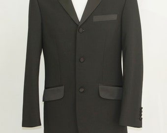 Men's Black Wool Blend Tuxedo Jacket - Porto Filo - chest 36