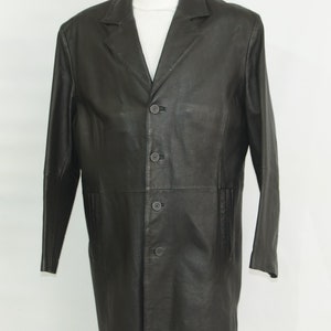 Vintage mens black Leather Trench Coat Label size L