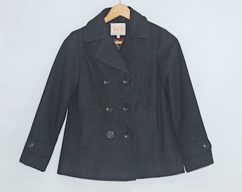 Girls Black Pea Coat: Double-Breasted Marine Style (size 9-10)