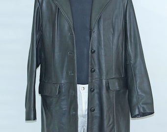 Vintage women's long black Leather Coat marked size 20