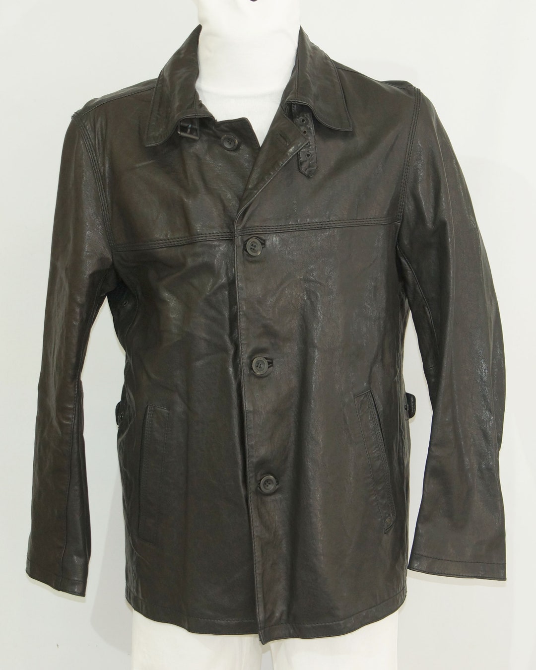 Vintage Schwarze Lederjacke 4-Knopf-Herren Strellson (Größe 50/M