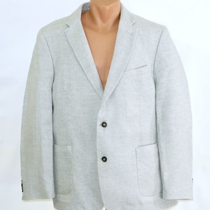 MEN&#39;S  JACKET Pure linen Summer white-gray  jacket linen button down blazer marked size 54