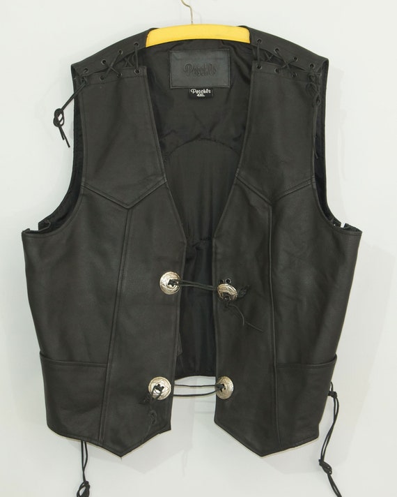 Vintage Black Thick Leather Vest Motorcycle Biker Two Side Vintage Black Thick Leather Vest Motorcycle Biker Two Side