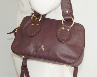 Women's burgundy  leather handbag crossbody shoulder bag