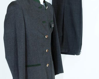 Women's Gray Tyrolean suit, Jacket and Pants, Vintage, Trachten,Octoberfest. size 38
