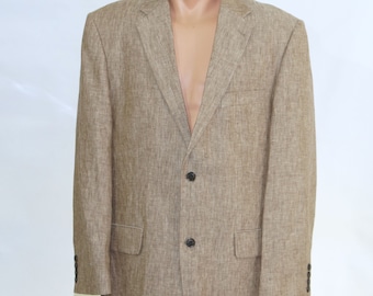 MEN'S pure linen light brown jacket linen button . marked size 48