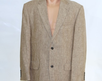 MEN&#39;S pure linen light brown jacket linen button . marked size 48