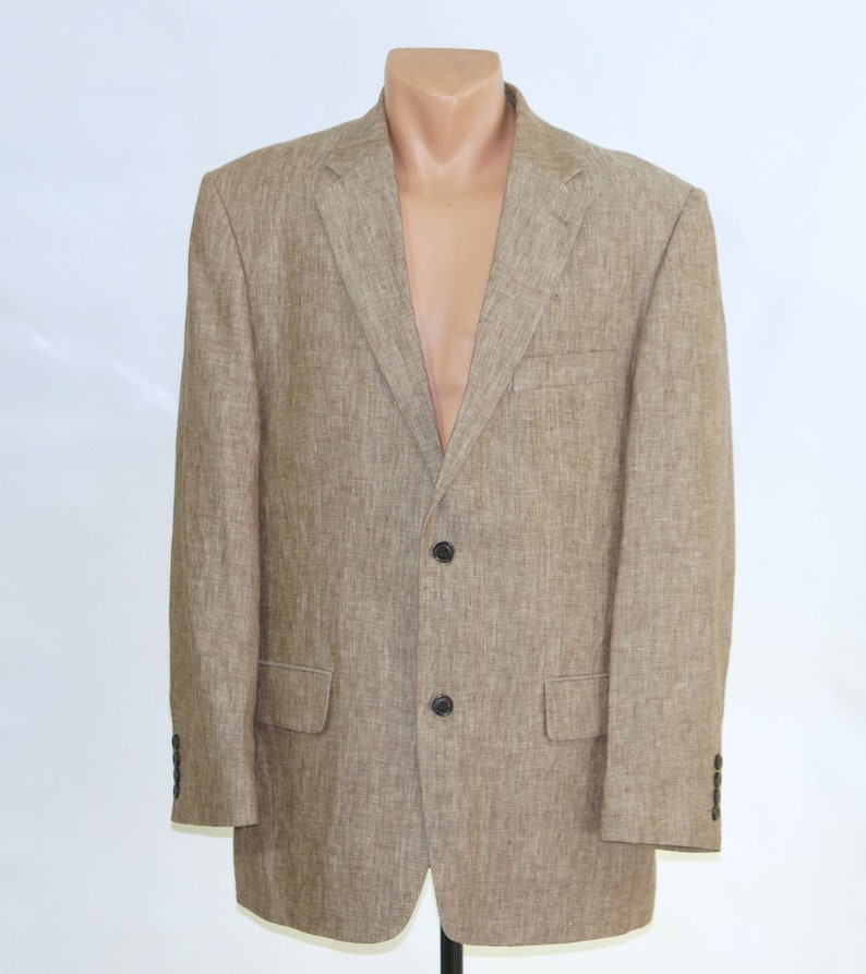 100/% linen light brown jacket Linen blazer .MEN/'S linen button down blazer marked size 48