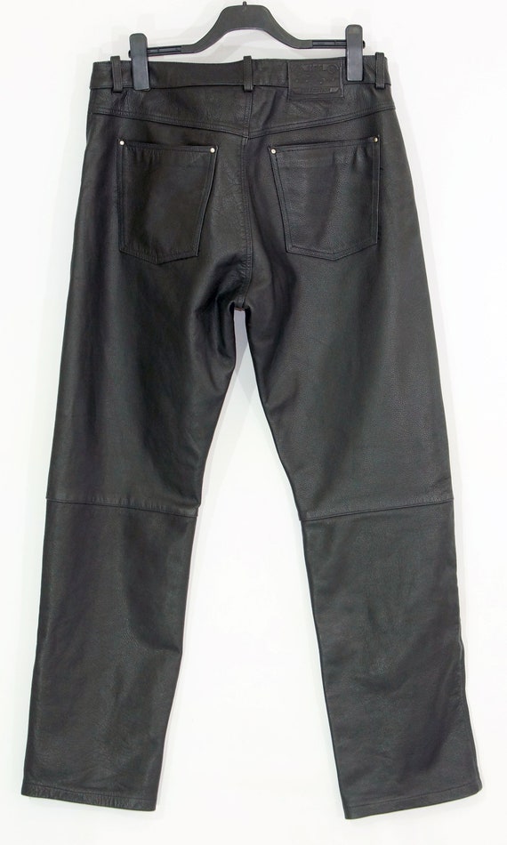 Real leather pants Biker Rocker black thick leath… - image 7