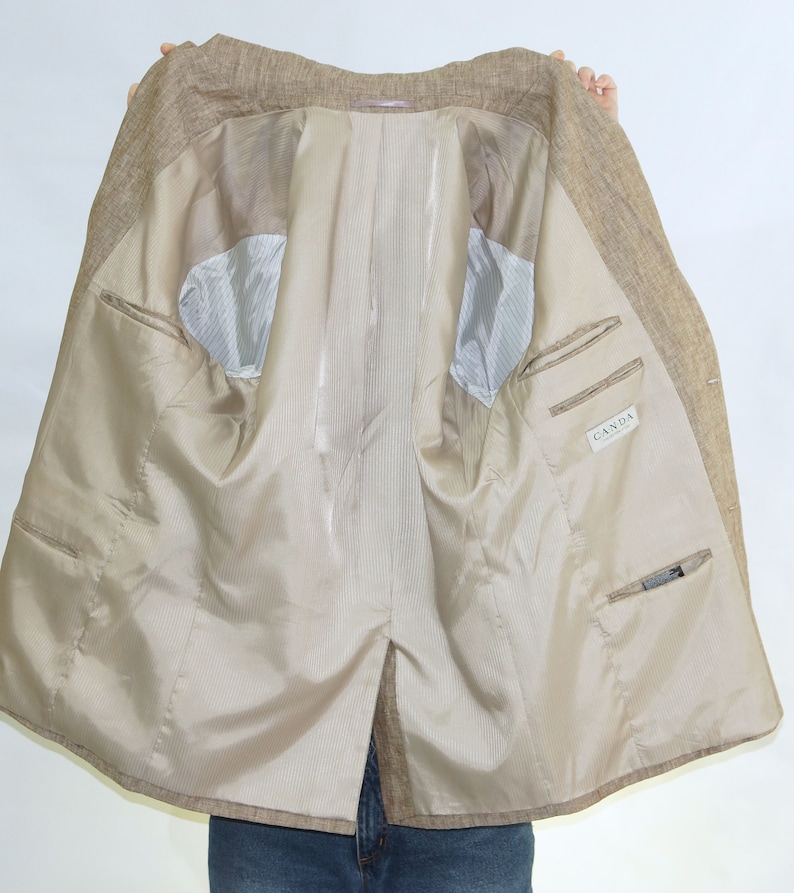 100/% linen light brown jacket Linen blazer .MEN/'S linen button down blazer marked size 48