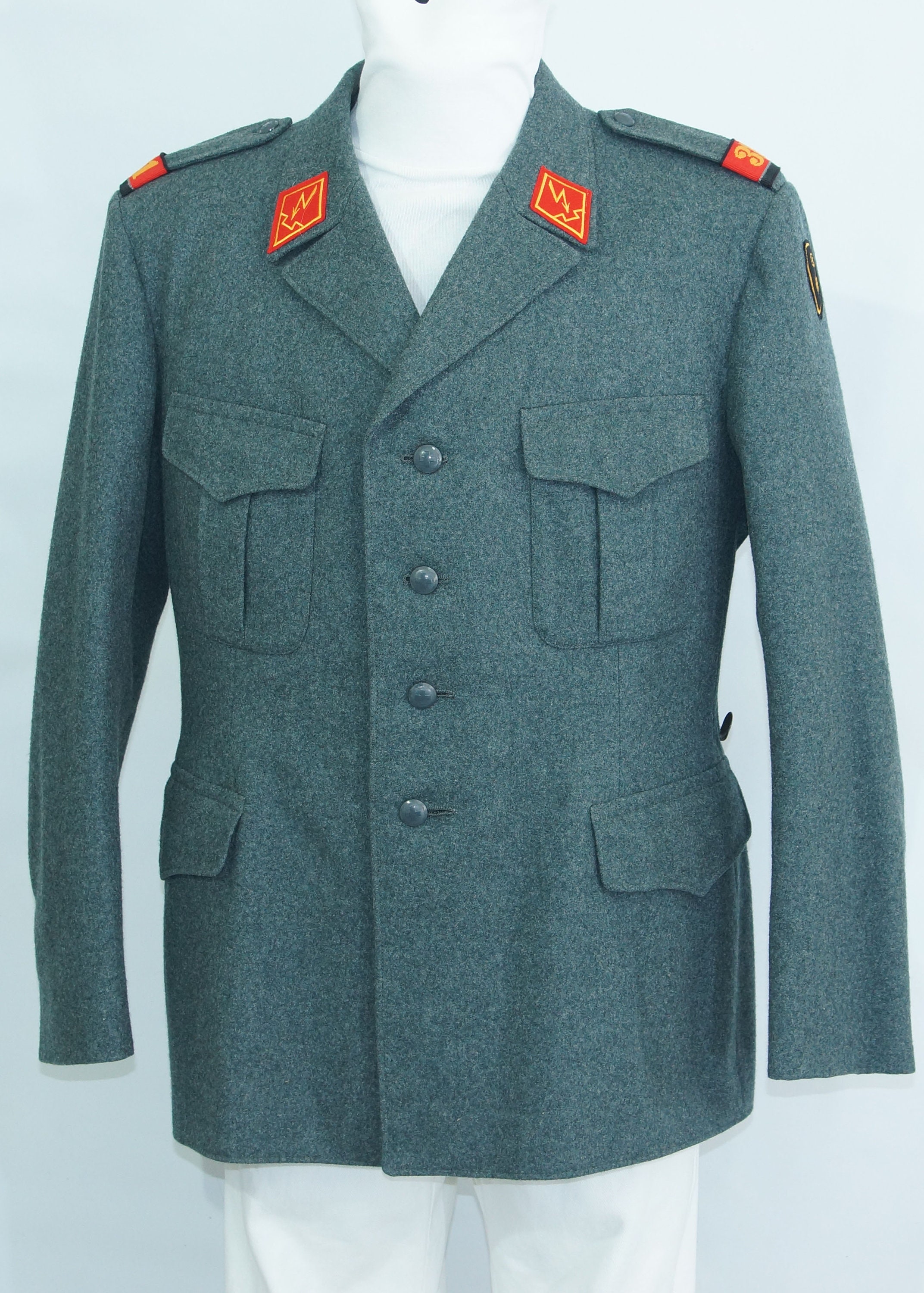 Swiss Army Military Jacket Uniform Gray Wool Blend Trench Swiss Army Military Jacket Uniform Gray Wool Blend Trench