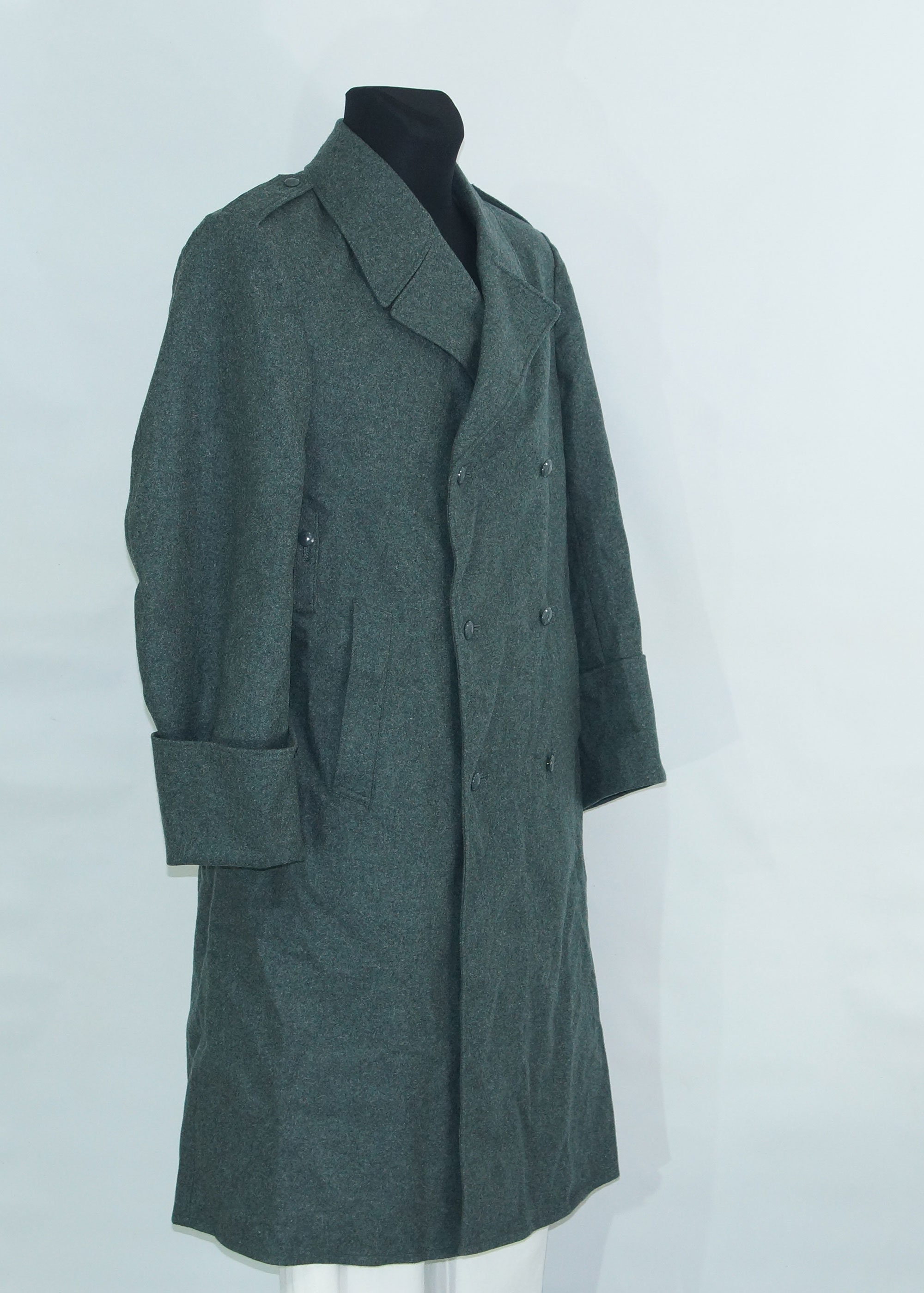 Vintage Swiss wool military greatcoat long trench coat double breasted  Swiss army long overcoat marked size 54N