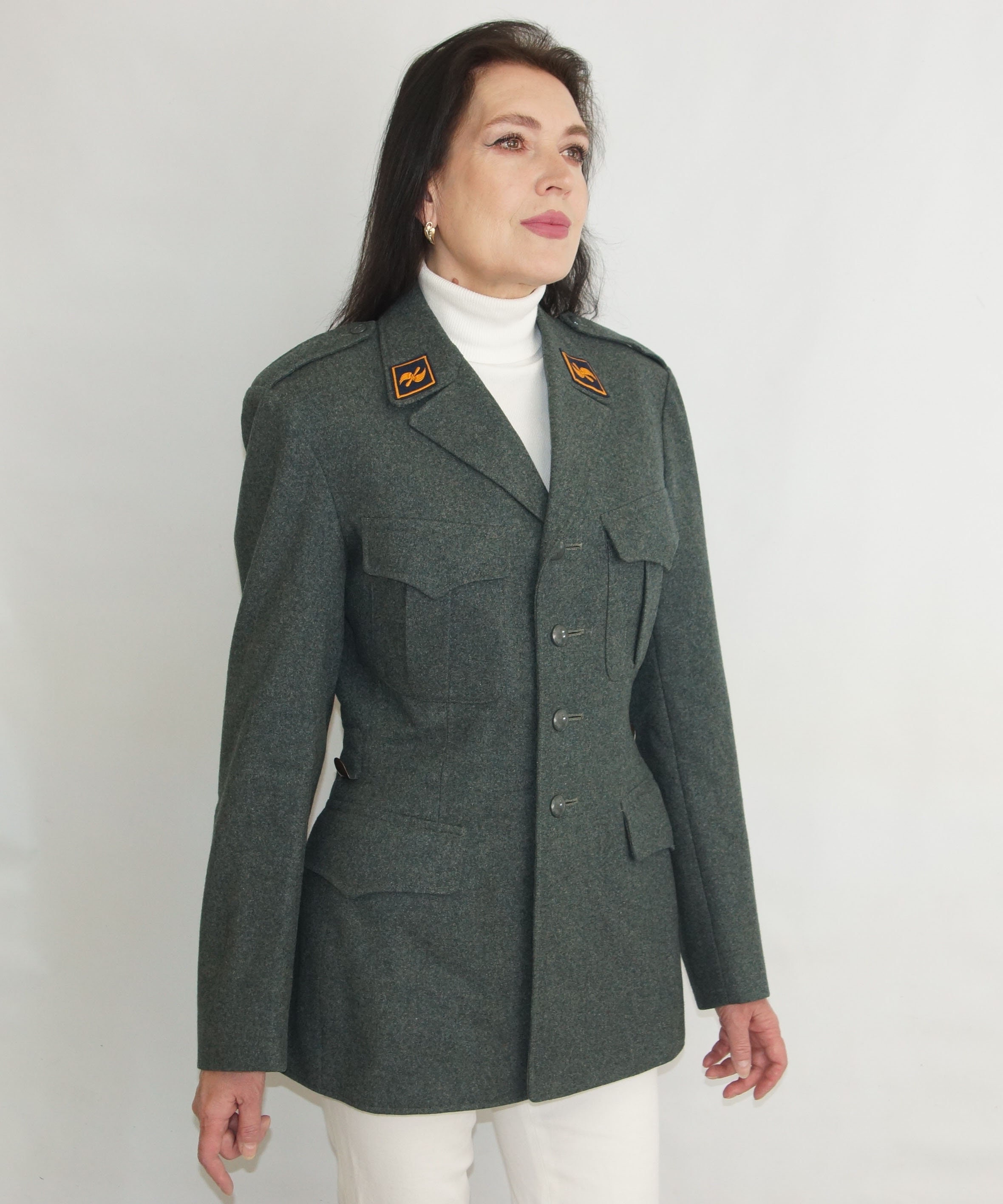 Uniform Trench Vintage Gray Swiss Army Military Jacket 70s