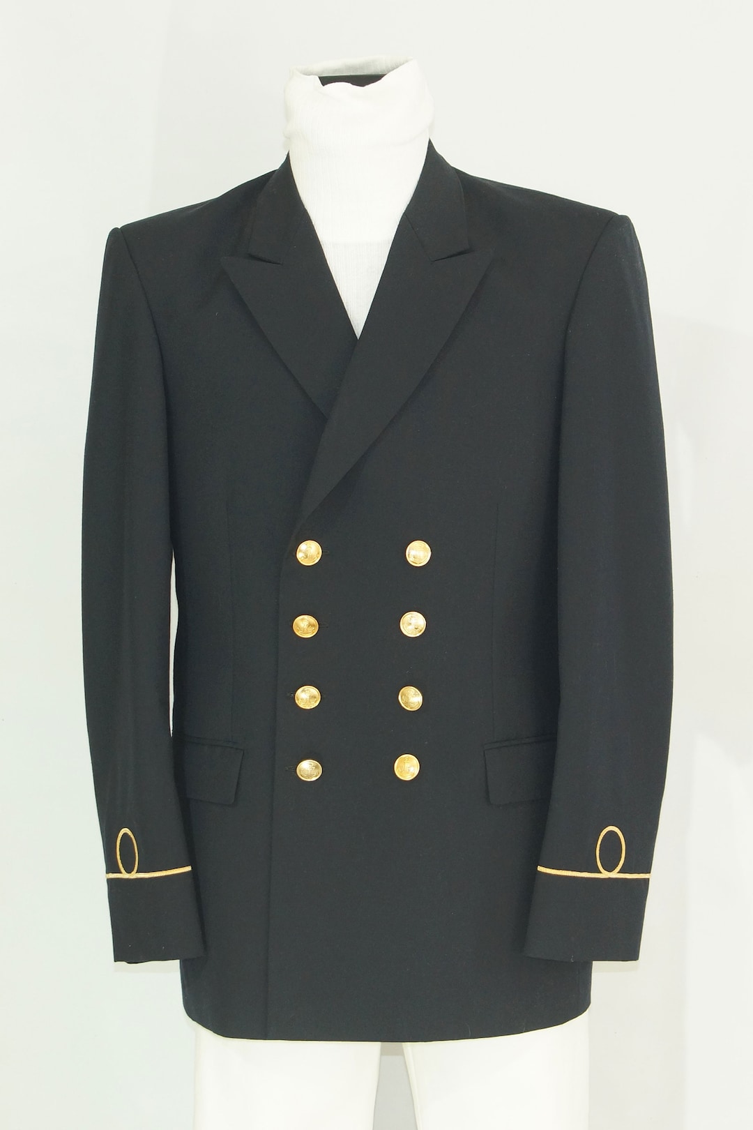 Naval Marine Officer Jacket Uniform Double Breasted Trench Vintage Dark