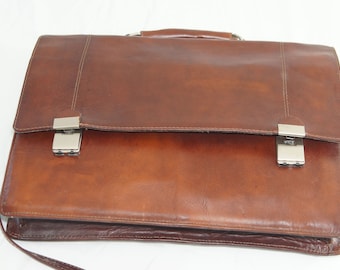 Vintage briefcase double combination lock Tan leather  Attaché  Messenger Bag