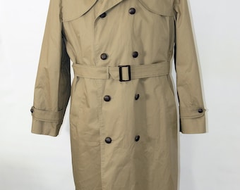 Vintage Dutch Army Trench Coat: Khaki Cotton Blend Double Breasted, Size 50