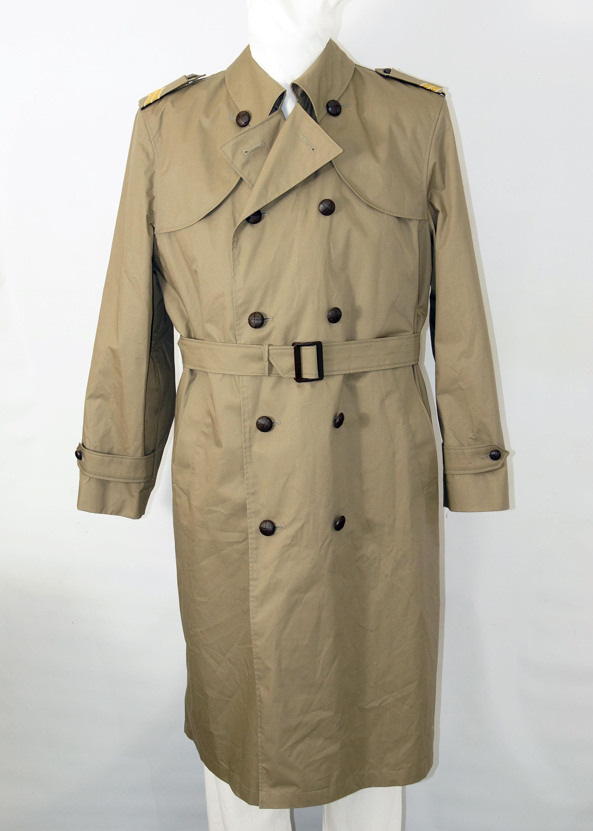 【60s】Euro Vintage Cotton Belted Coat 46 Greta Color Block Belted Wrap Trench Coat | Vivian Seven
