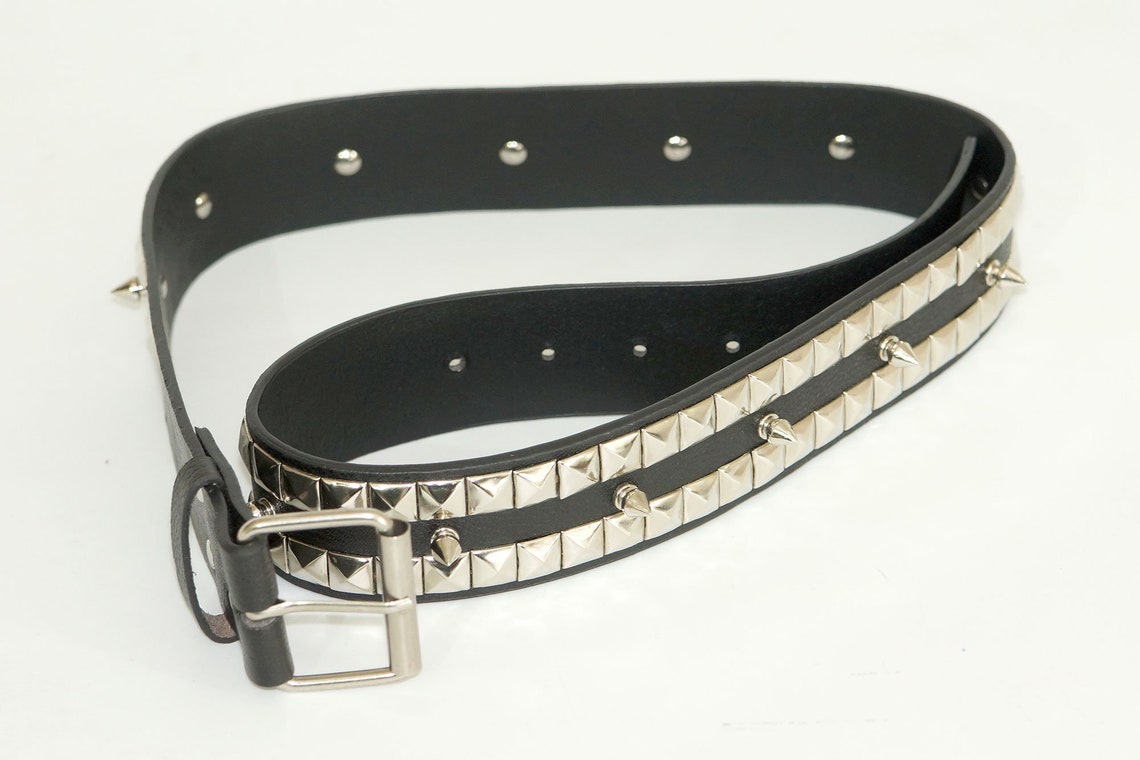 Black Belt 4 Cm Wide PU Leather Waist Belt Metal Silver Cone - Etsy UK