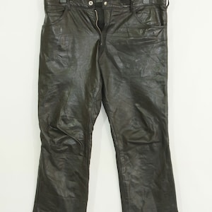 Black leather pants motorcycle biker boot cut vintage pants marked size 54