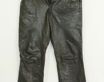 Men's Black leather pants motorcycle biker boot cut vintage pants marked size 54