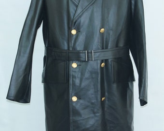 Vintage waxed cotton double breasted coat Wool Liner, Belt  marked size 50