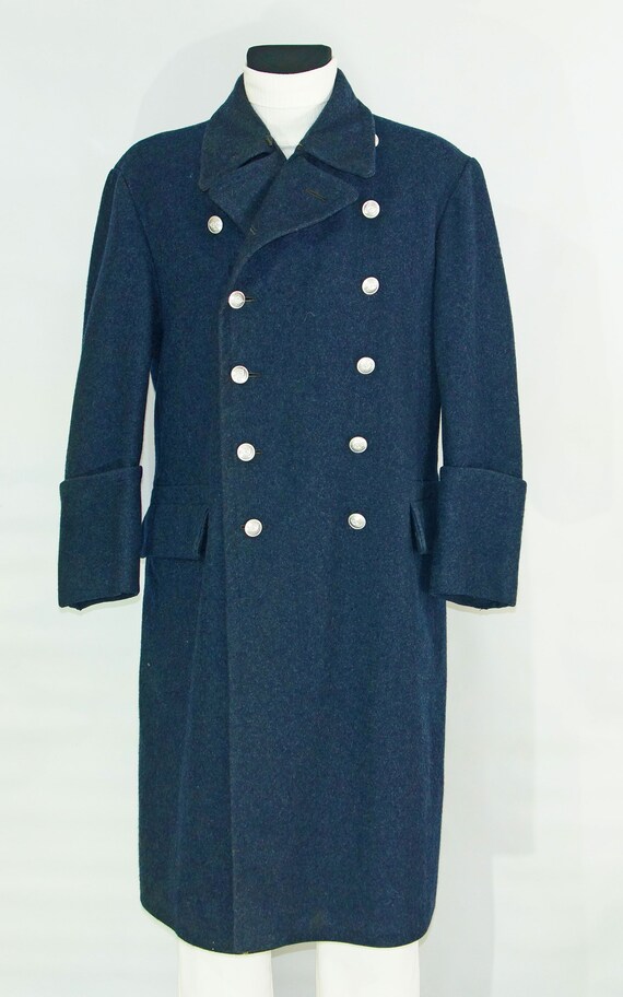 Vintage Heavy Wool Greatcoat Double Breasted Dark Blue Long - Etsy