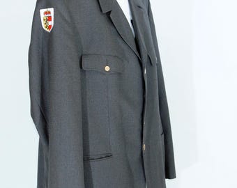 Vintage Gray wool Austrian Red Cross army military jacket Uniform Trench , size 62