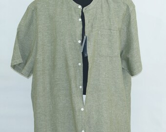 Linen Blend Green Shirt: Men's Short Sleeve Button Down, size 3XL